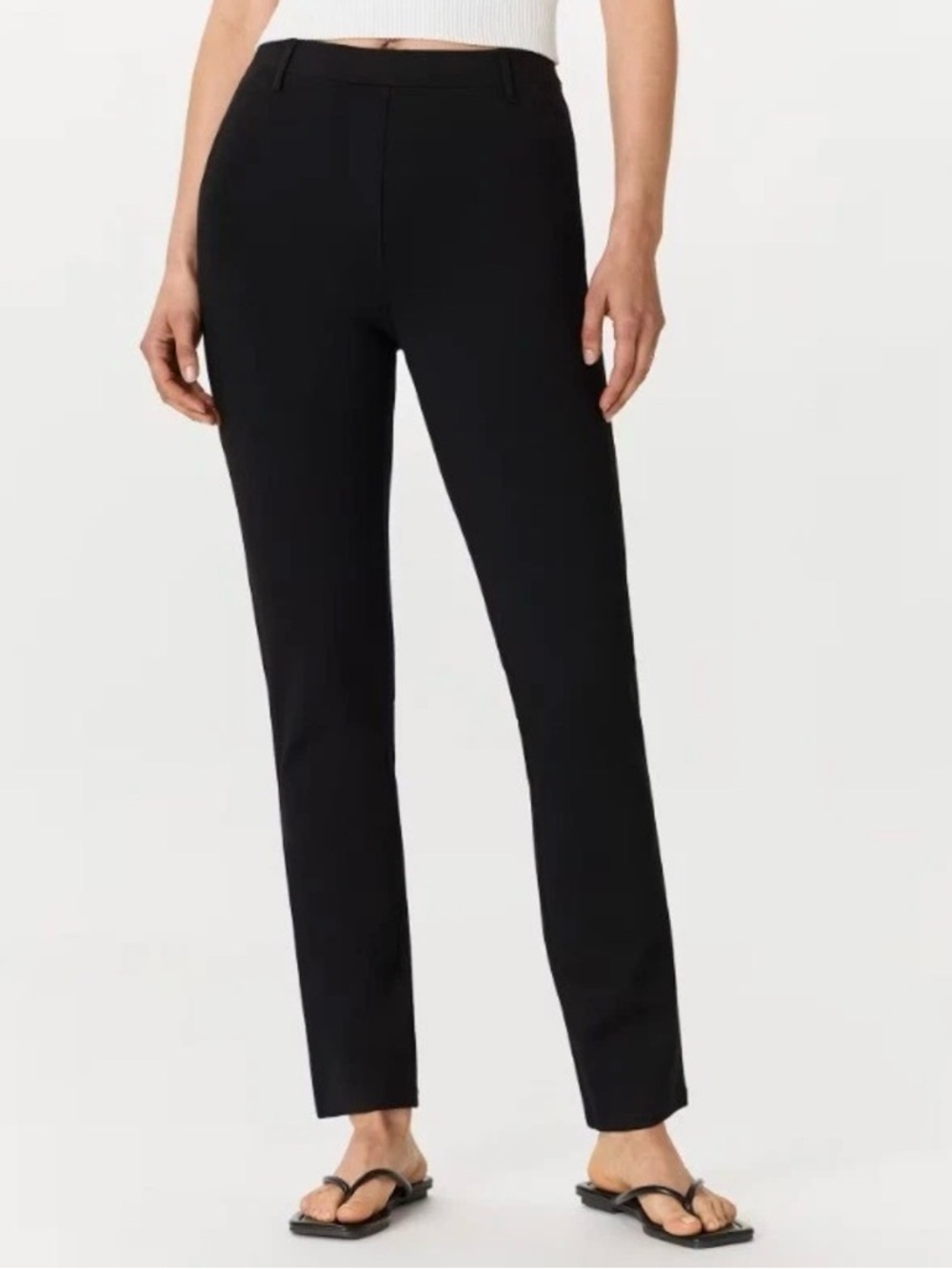 Quince Medium Petite Ultra-Stretch Ponte Straight Leg Pants Black Pull On Work